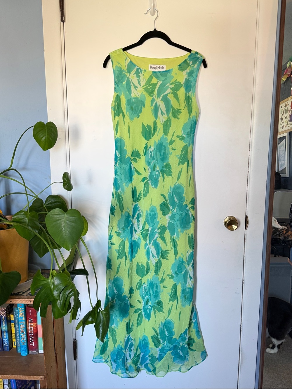 Ronni Nicole Lime & Teal Floral Maxi Dress